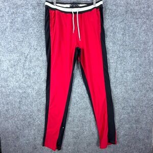 Raw Yarn Industries Track Pants Mens Medium Black Red Ankle Zip Sports Athletic